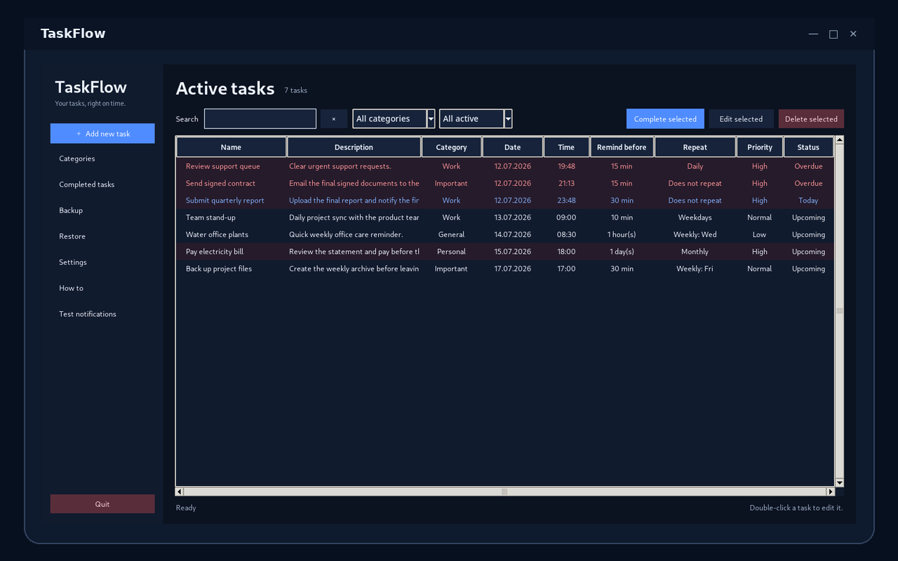 Taskflow main application screenshot