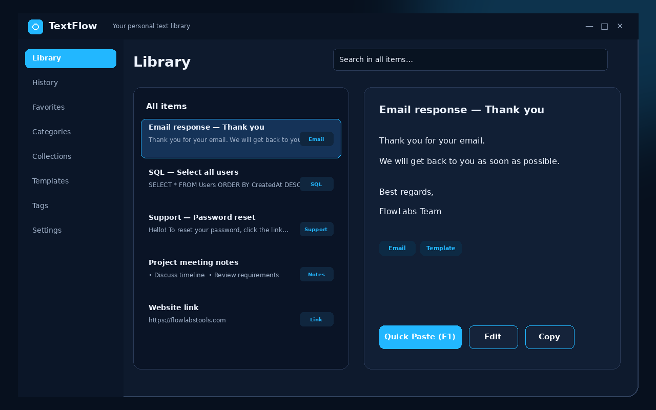 Textflow main application screenshot
