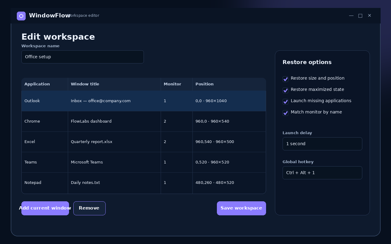 Windowflow — Workspace editor
