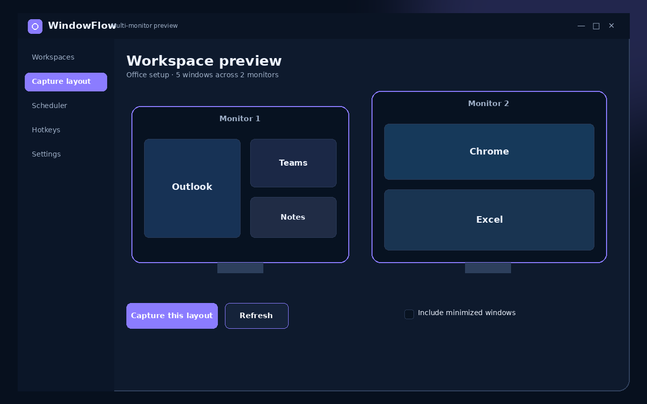 Windowflow — Multi-monitor layout preview
